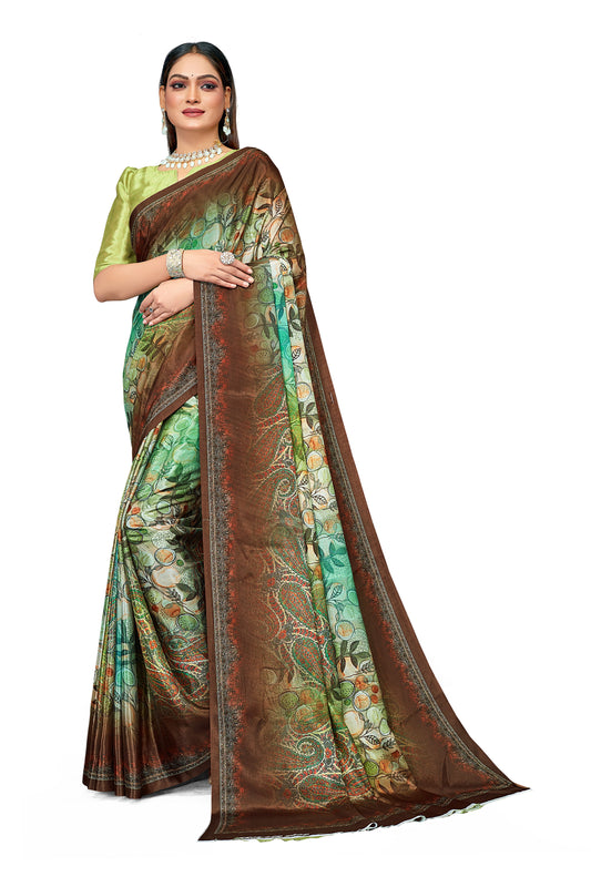 Multi-Color Digital Print Satin Crepe Saree