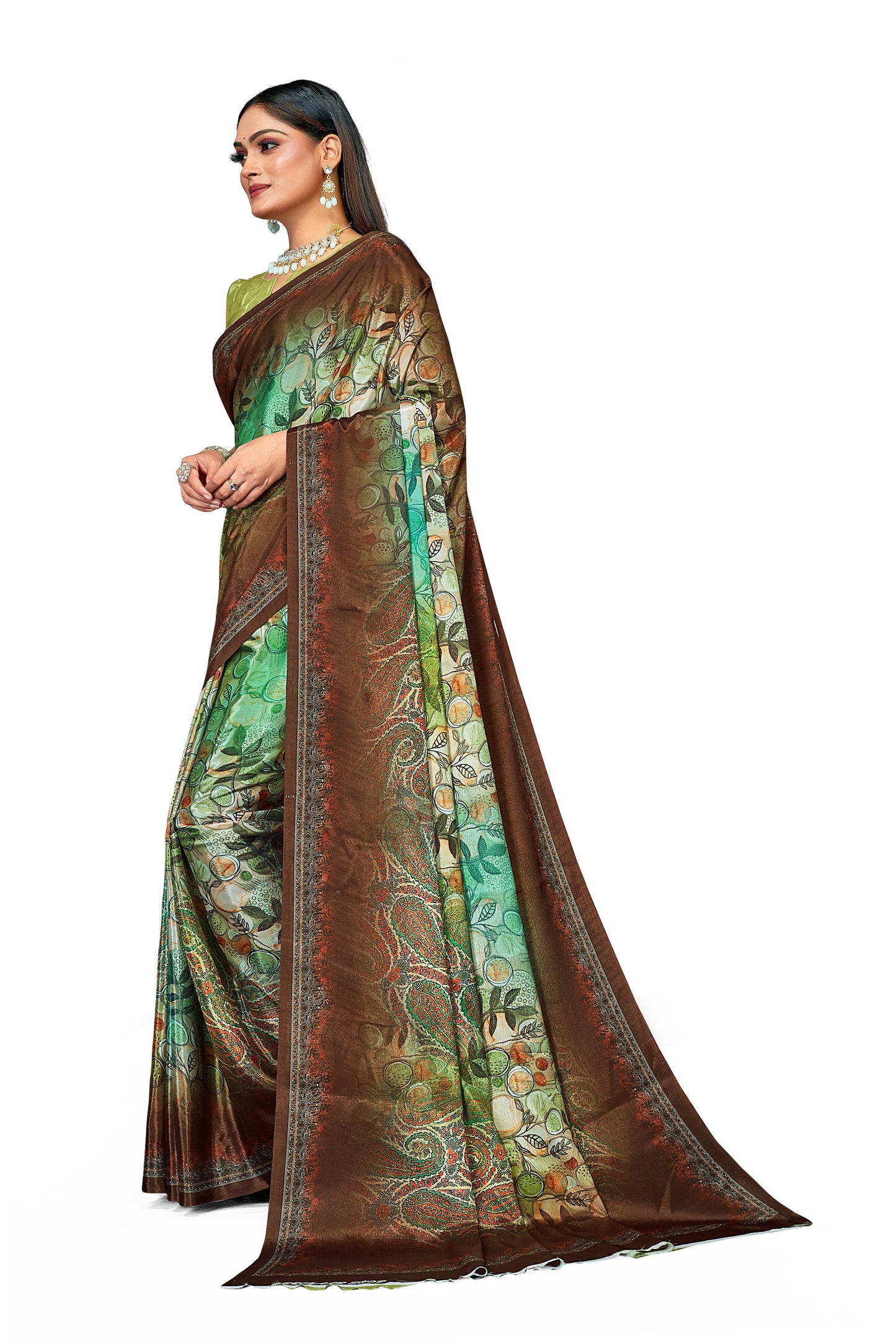 Multi-Color Digital Print Satin Crepe Saree