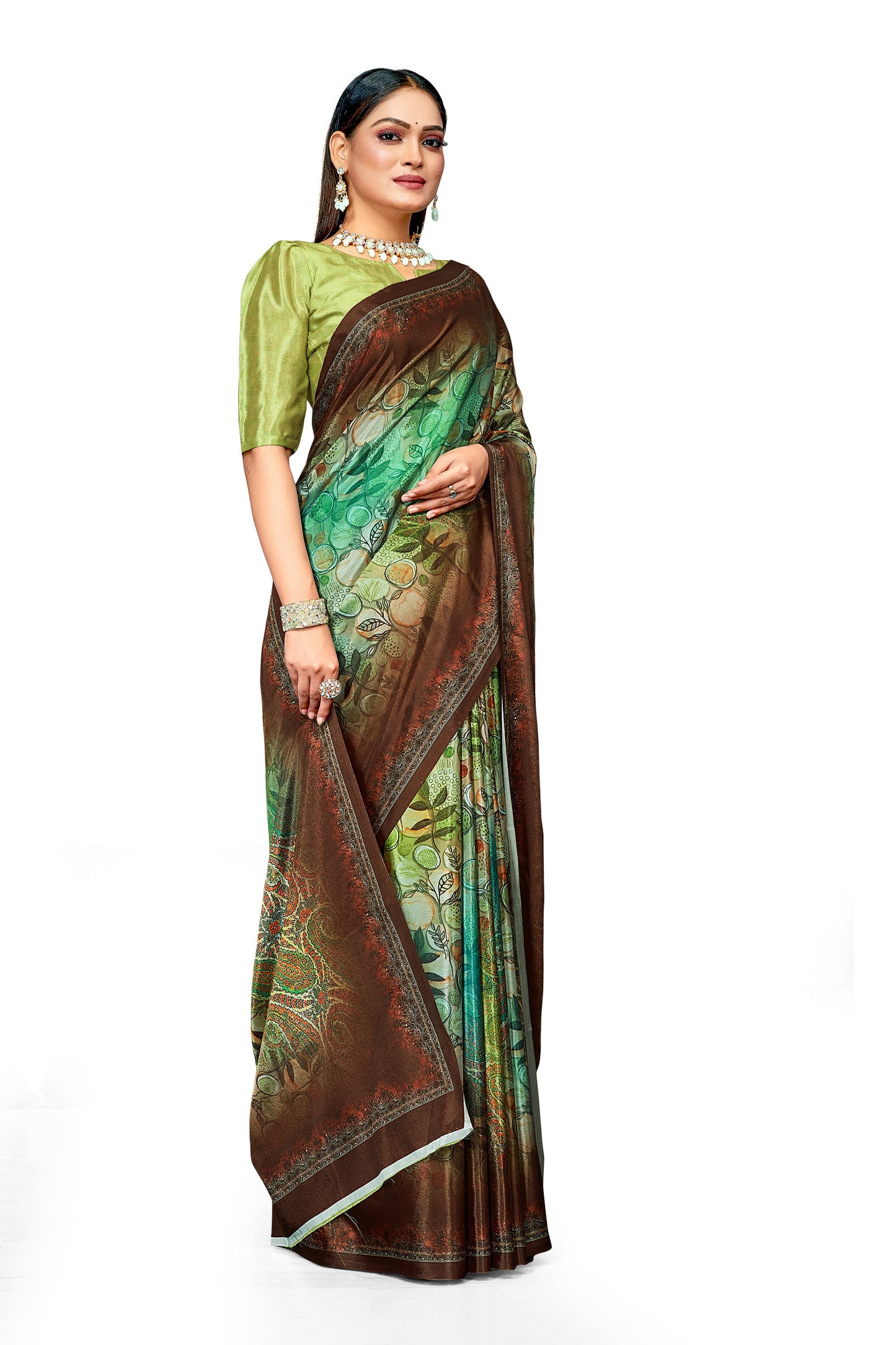 Multi-Color Digital Print Satin Crepe Saree