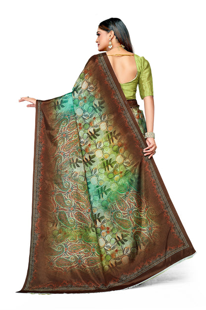 Multi-Color Digital Print Satin Crepe Saree