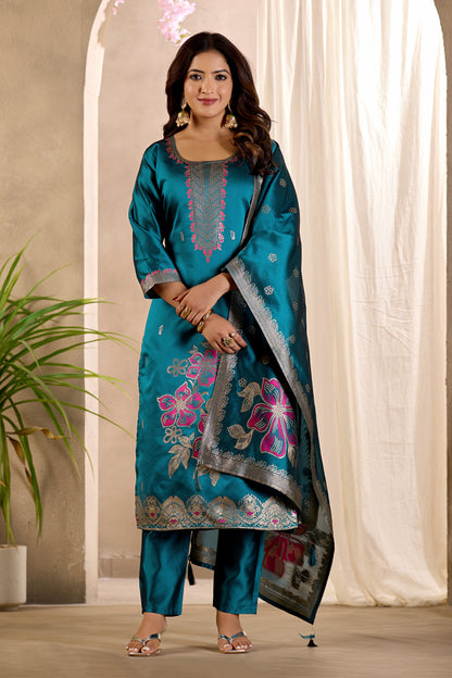 Traditional Women's Rama Straight Kurta Set | Ethnic Suit with Pant & Dupatta
