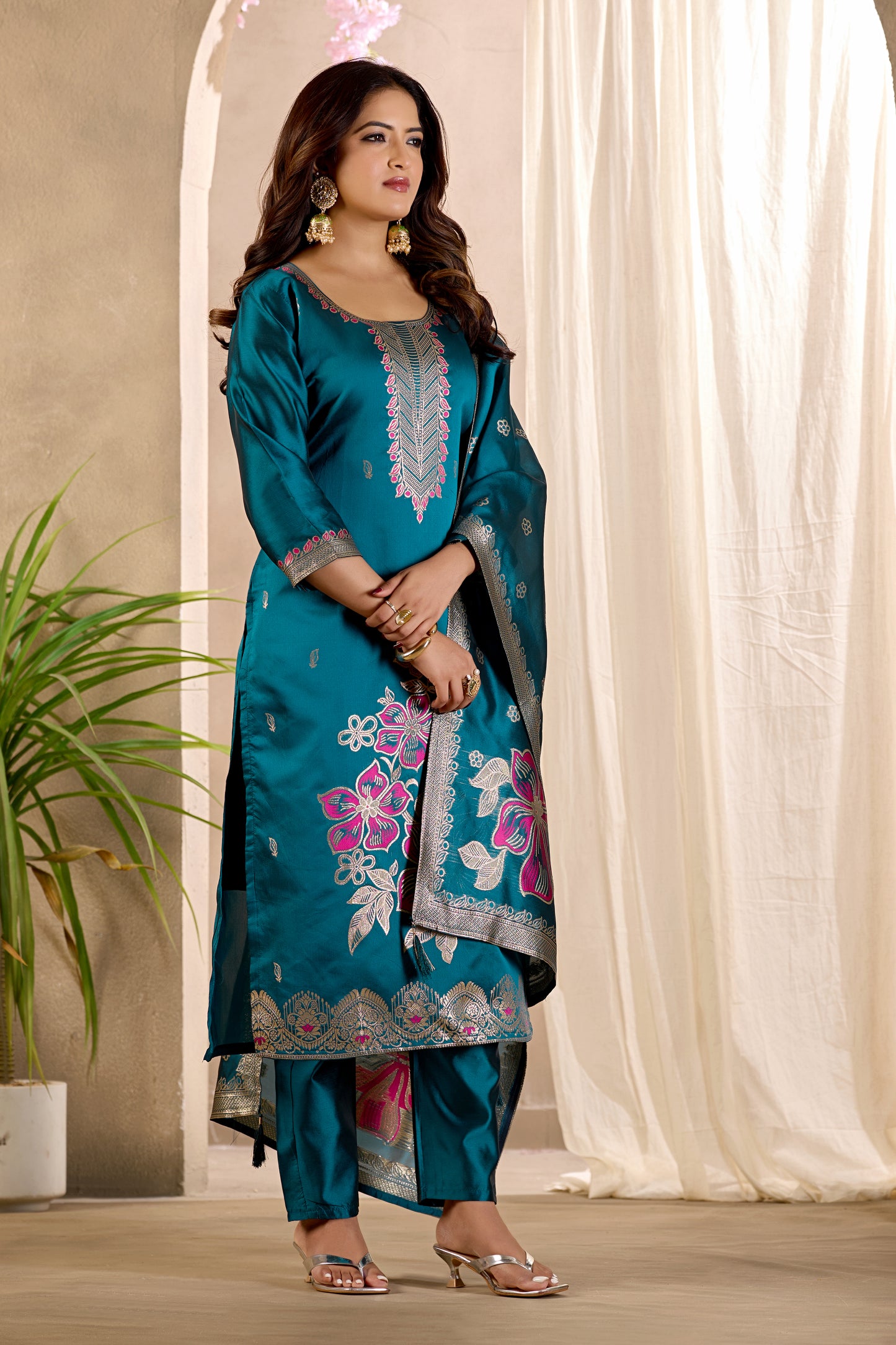 Traditional Women's Rama Straight Kurta Set | Ethnic Suit with Pant & Dupatta