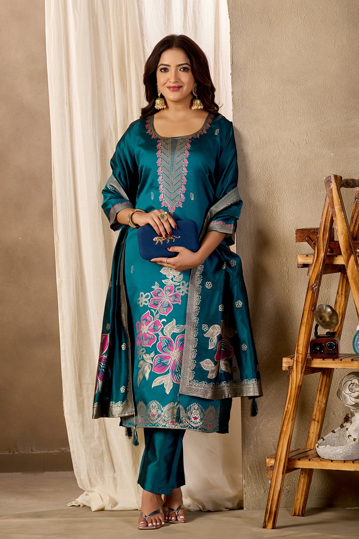 Traditional Women's Rama Straight Kurta Set | Ethnic Suit with Pant & Dupatta