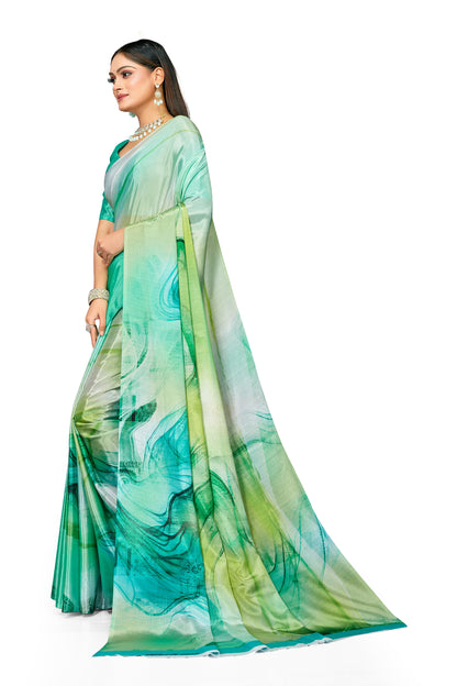 Beautiful Wave Digital Print Satin Saree for Women