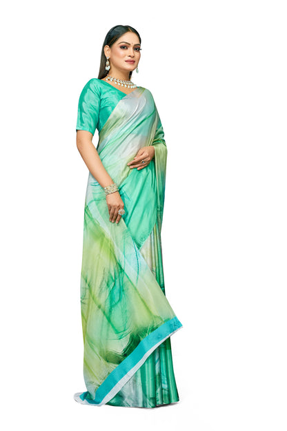 Beautiful Wave Digital Print Satin Saree for Women