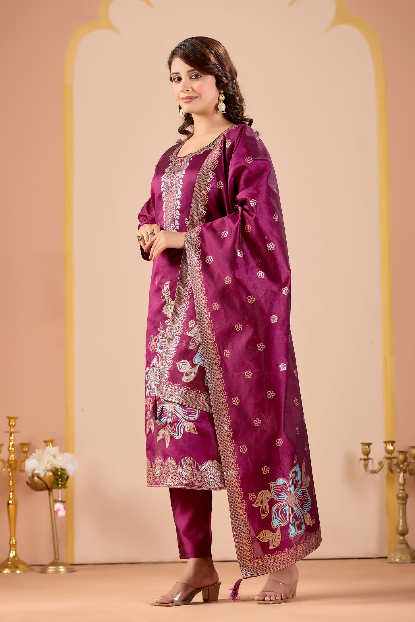 Traditional Women's Wine Straight Kurta Set | Ethnic Suit with Pant & Dupatta