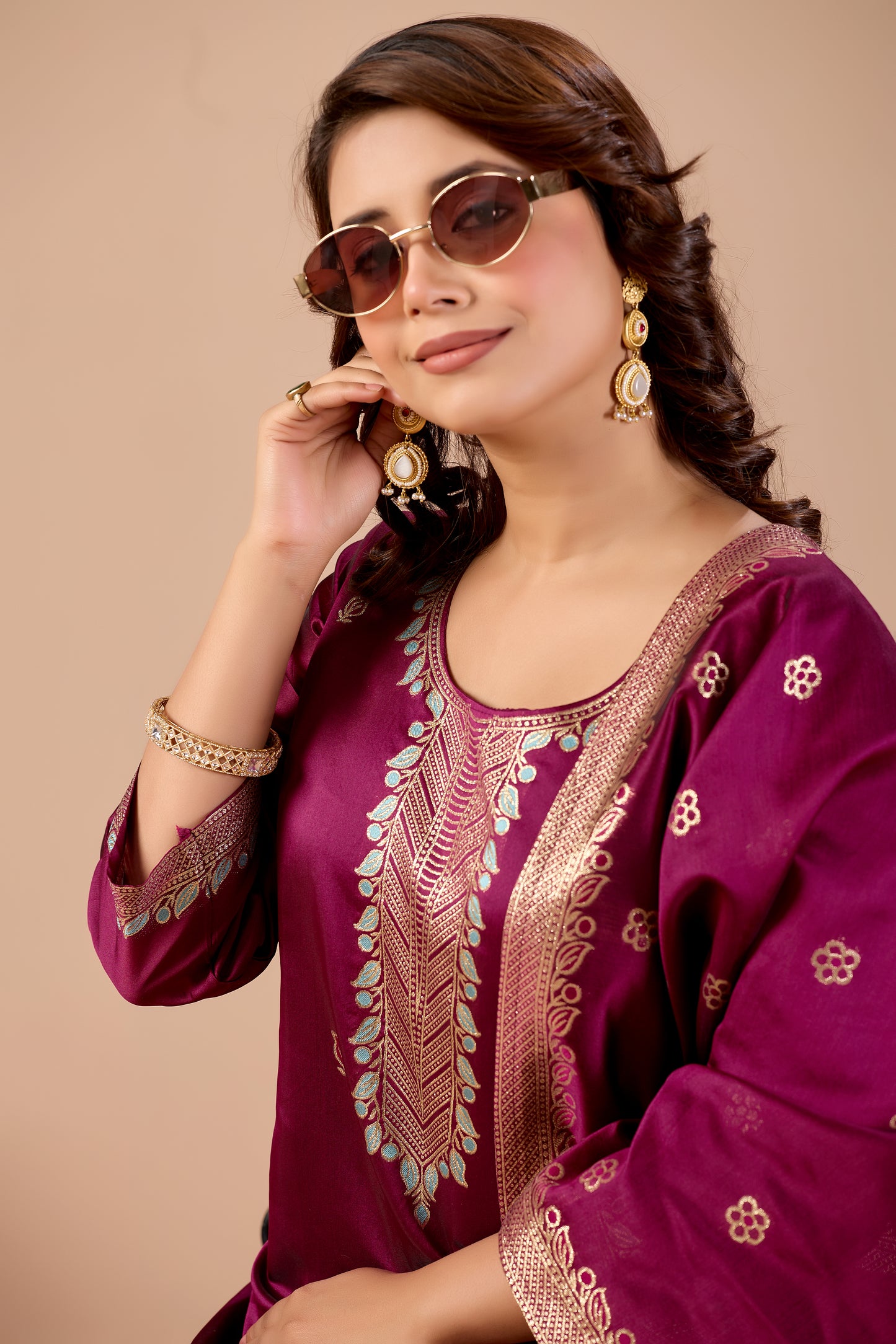 Traditional Women's Wine Straight Kurta Set | Ethnic Suit with Pant & Dupatta