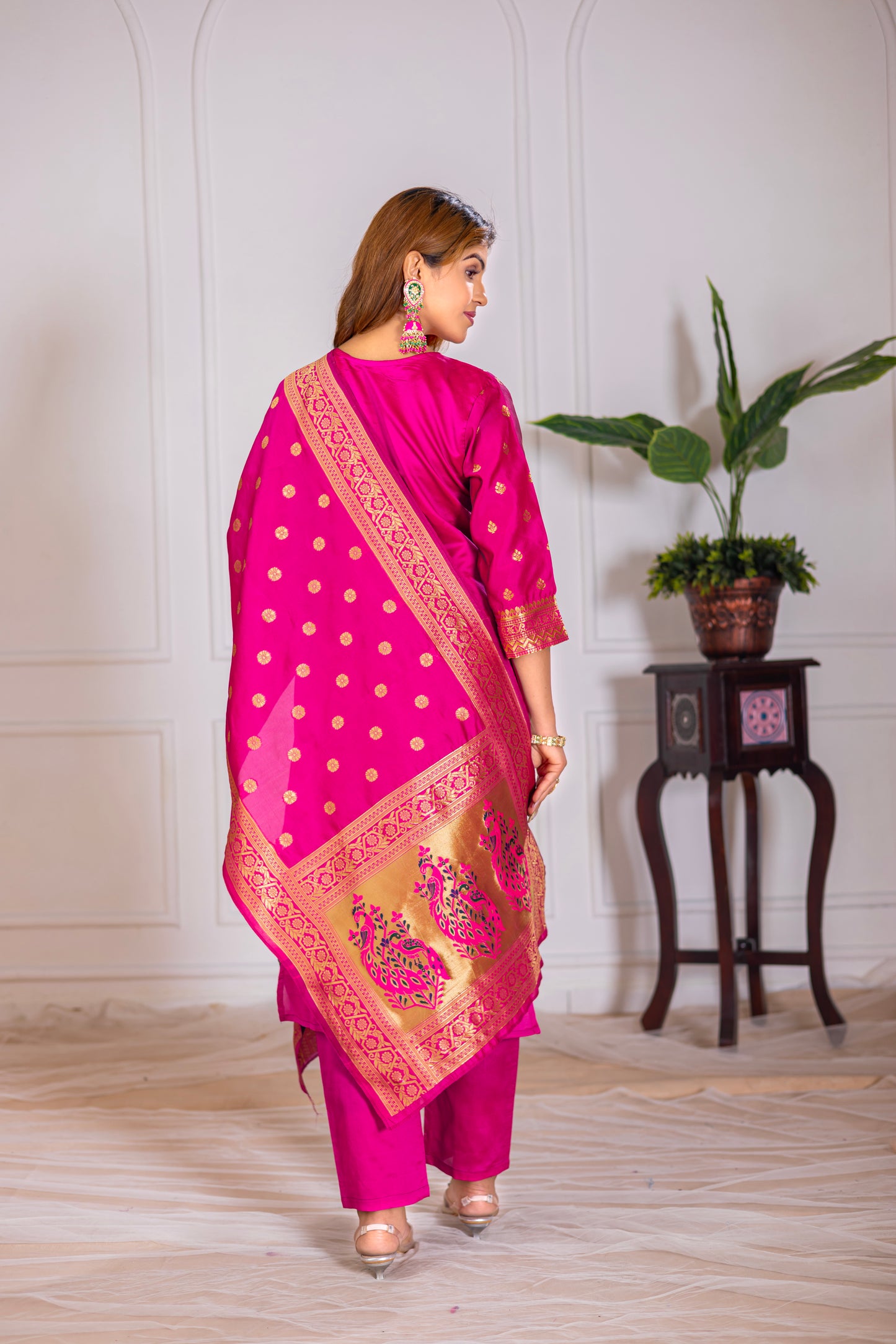 Rani Paithani Silk Jacquard Kurta Set with Dupatta