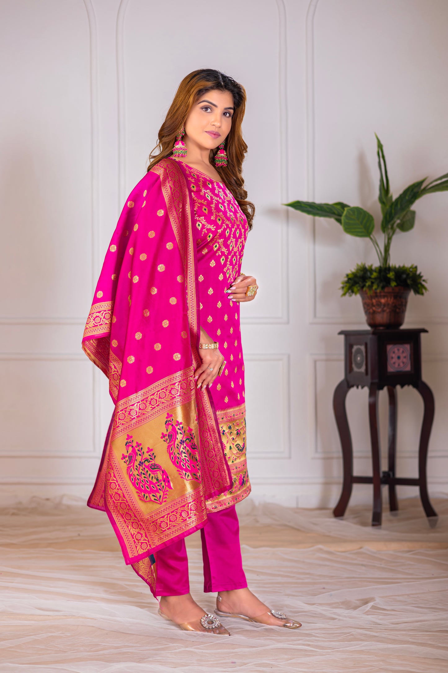 Rani Paithani Silk Jacquard Kurta Set with Dupatta