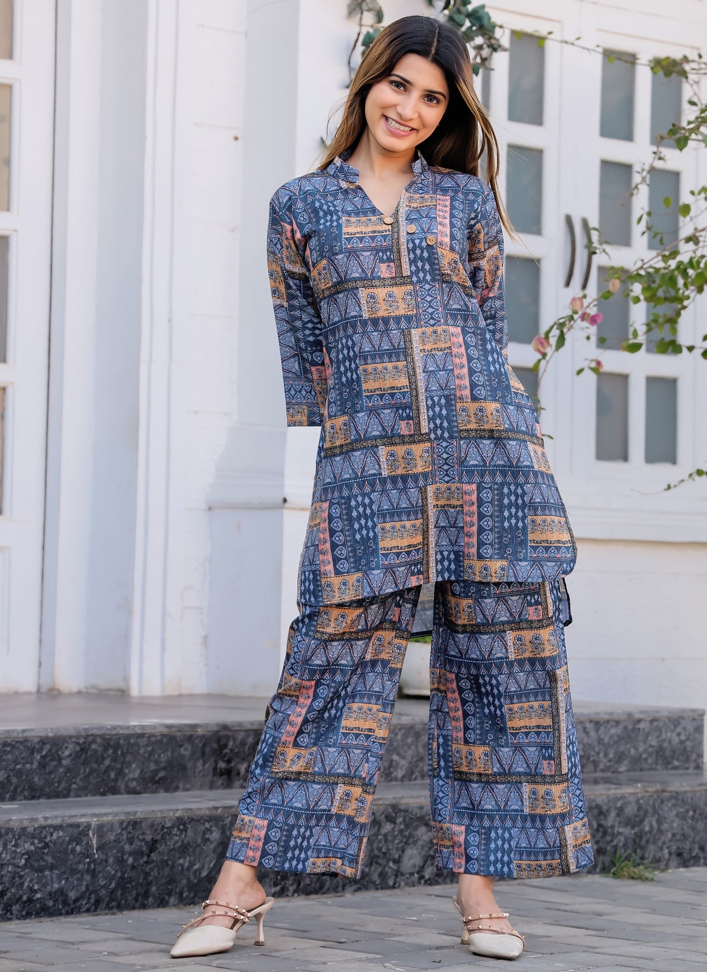 Stylish Blue Ethnic Printed Co-ord Set