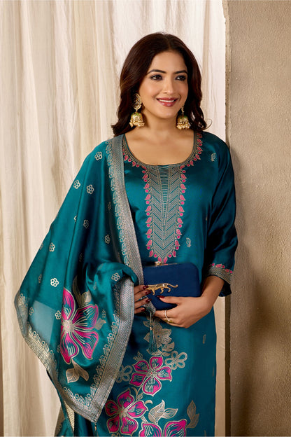 Traditional Women's Rama Straight Kurta Set | Ethnic Suit with Pant & Dupatta
