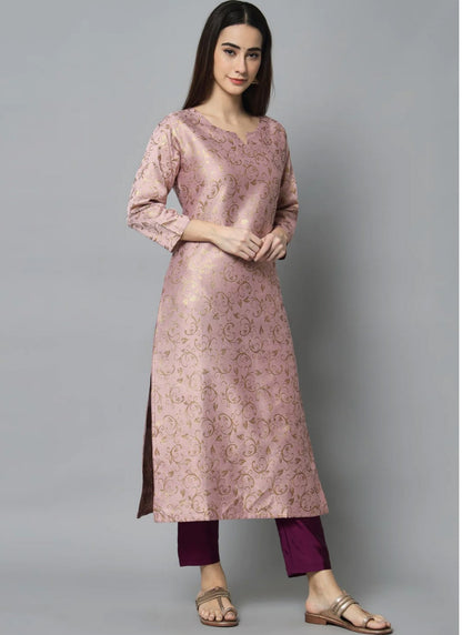 Designer Pink Kurta Set with Wine Woven Dupatta – Ethnic Party Wear for Women