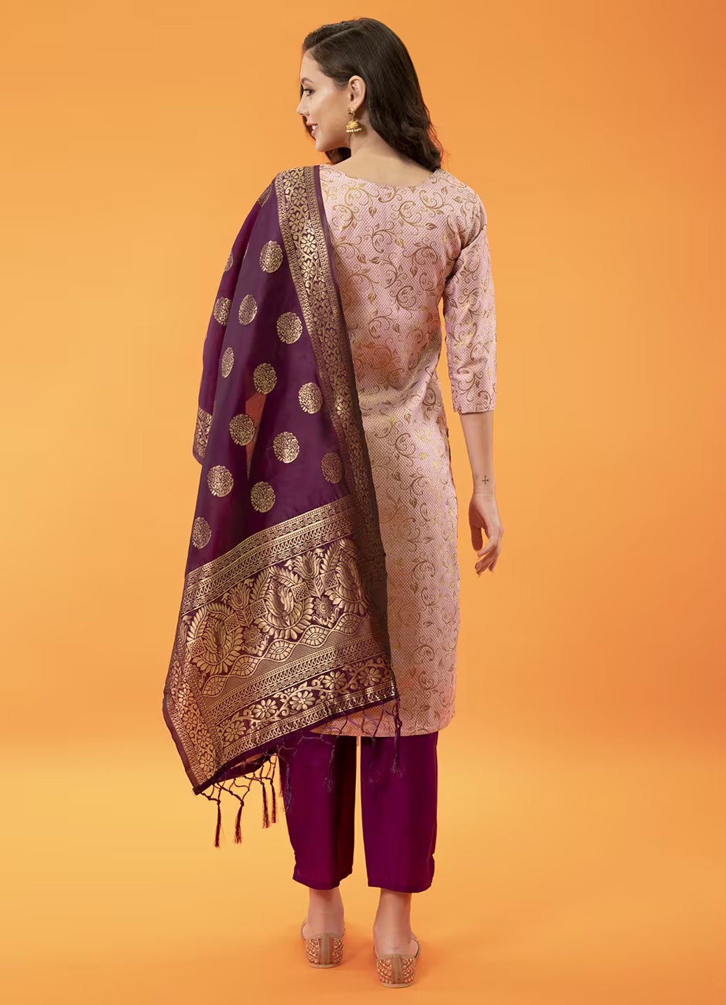 Festive Wear Women’s Pink Ethnic Kurta Pant Set with Rich Jacquard Dupatta