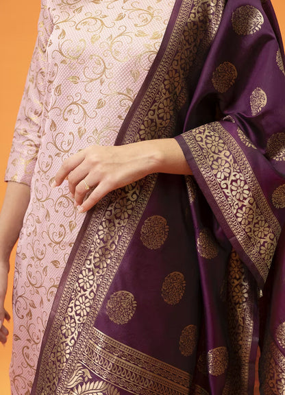 Festive Wear Women’s Pink Ethnic Kurta Pant Set with Rich Jacquard Dupatta