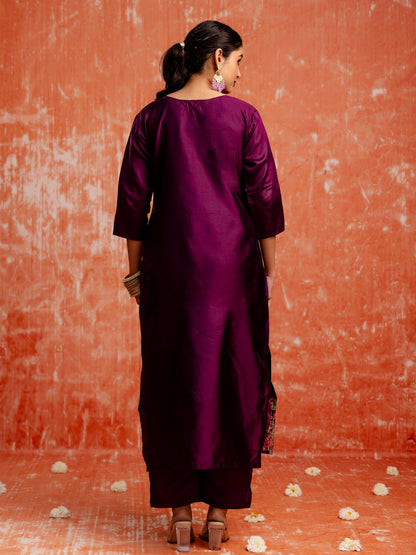 Wine Banarasi Silk Jacquard Kurta Set with Dupatta
