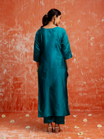 Stylish Teal Blue Ethnic Kurta Pant Set with Designer Dupatta for Women
