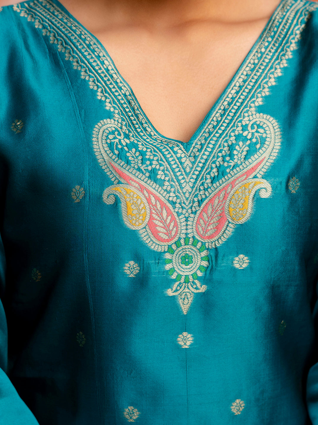 Stylish Teal Blue Ethnic Kurta Pant Set with Designer Dupatta for Women