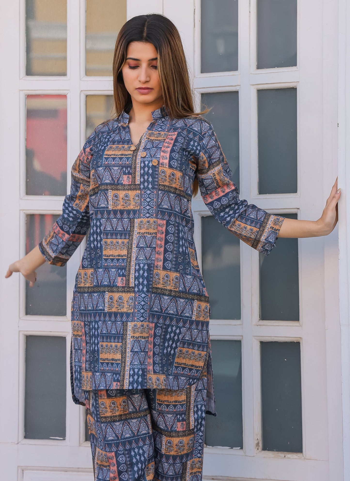 Stylish Blue Ethnic Printed Co-ord Set