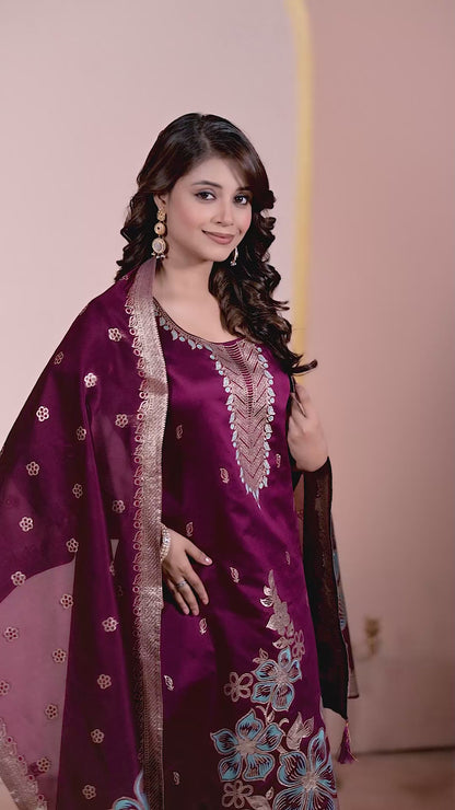 Traditional Women's Wine Straight Kurta Set | Ethnic Suit with Pant & Dupatta