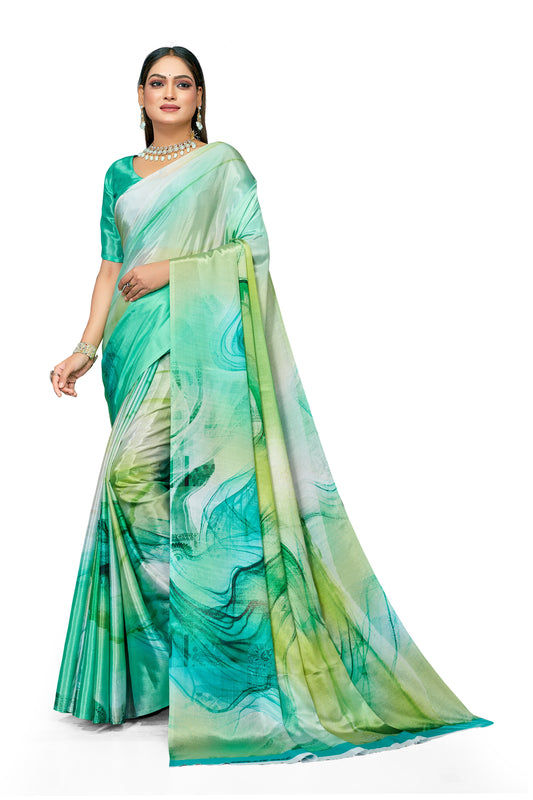 Beautiful Wave Digital Print Satin Saree for Women